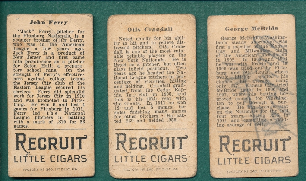 1912 T207 McBride, Crandall & Ferry, Lot of (3)