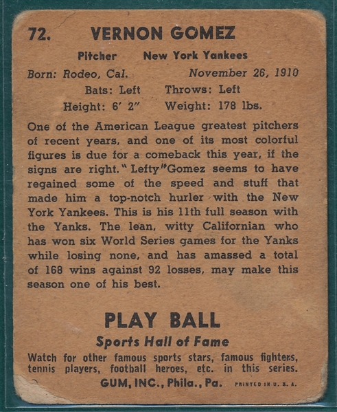 1941 Play Ball #72 Vernon Lopez