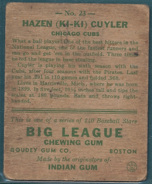 1933 Goudey #23 Kiki Cuyler