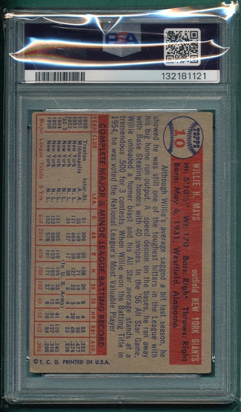 1957 Topps #010 Willie Mays PSA 3
