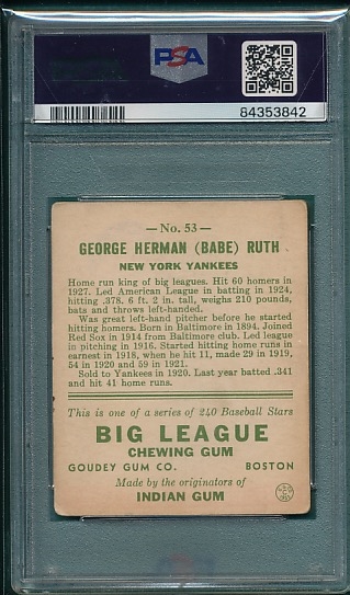 1933 Goudey #53 Babe Ruth PSA 2