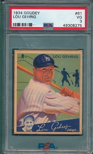1934 Goudey #61 Lou Gehrig PSA 3