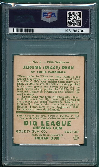 1934 Goudey #6 Dizzy Dean PSA 3