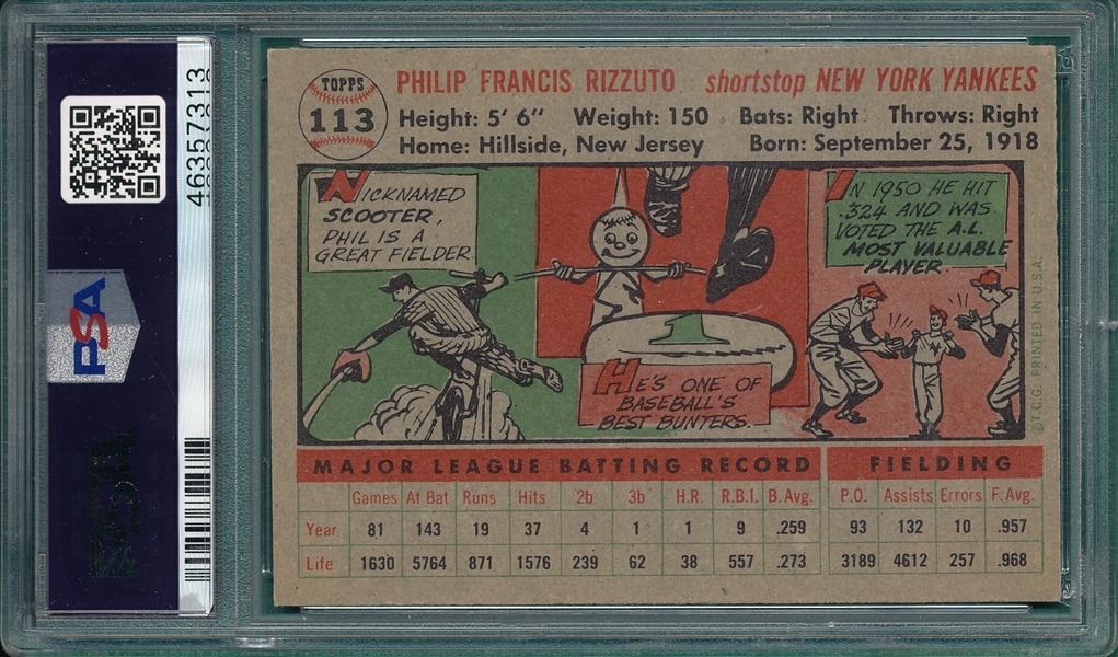 1956 Topps #113 Phil Rizzuto PSA 7 *Gray*