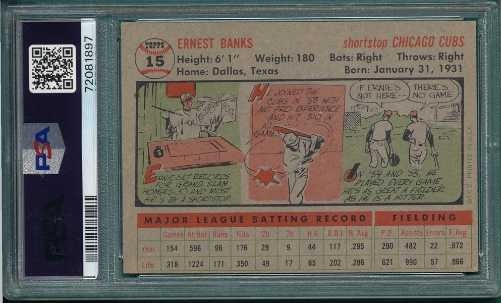 1956 Topps #015 Ernie Banks PSA 4 *Gray*