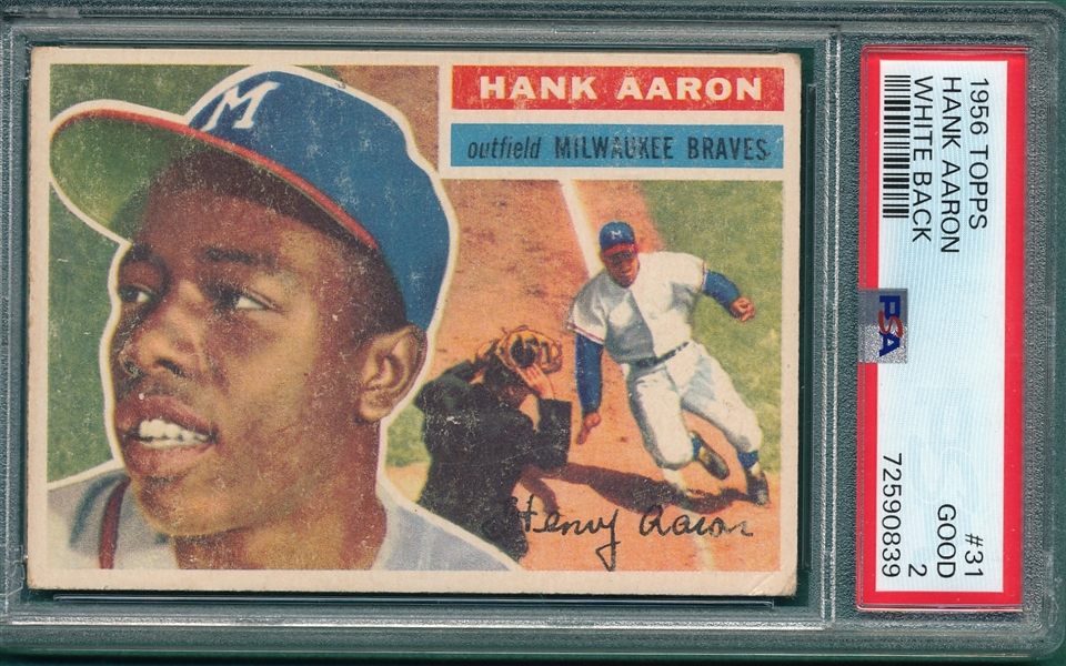 1956 Topps #031 Hank Aaron PSA 2 *White*