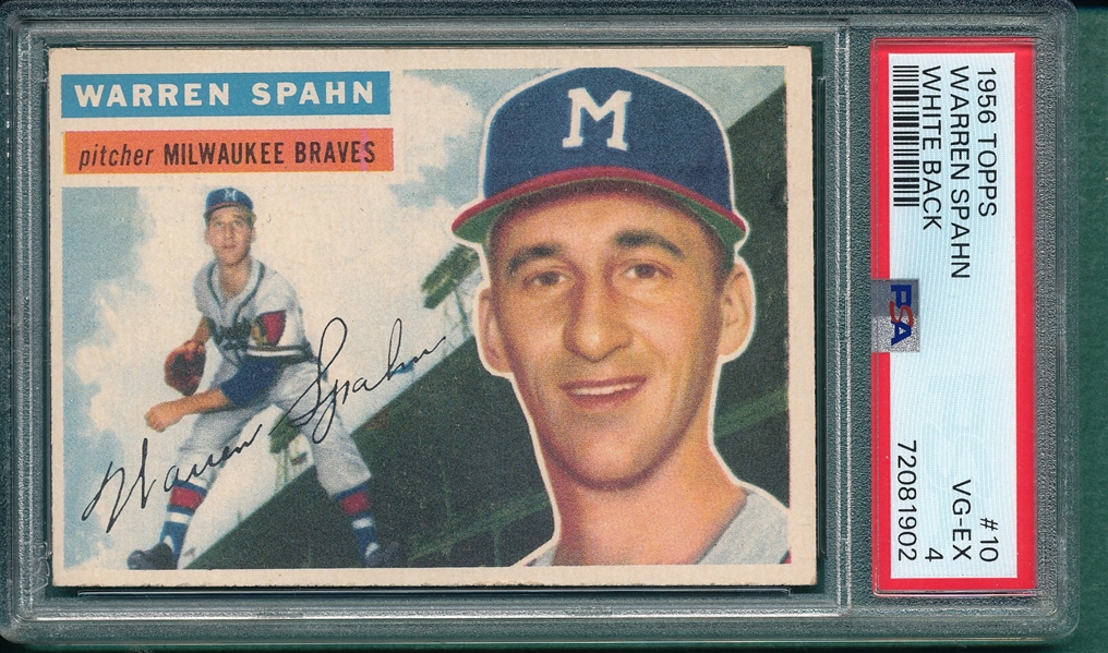 1956 Topps #010 Warren Spahn PSA 4 *White*