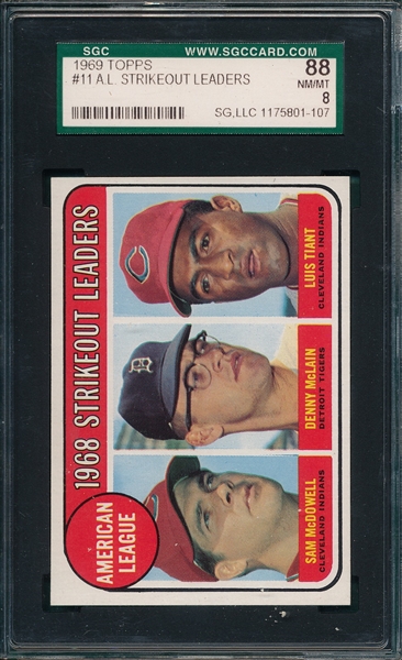 1969 Topps #011 AL Strikeout Leaders SGC 88