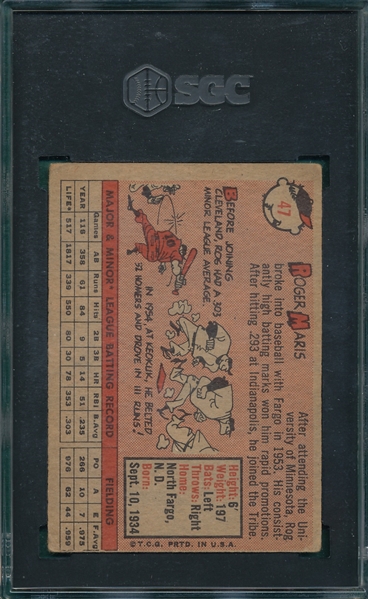 1958 Topps #47 Roger Maris SGC 3 *Rookie*