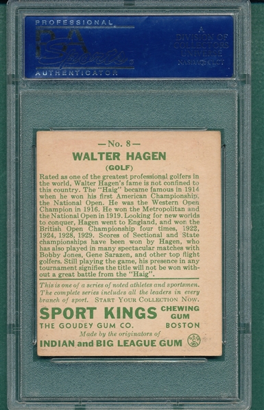 1933 Sport Kings Golfer #8 Walter Hagen PSA 5